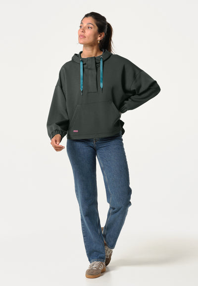 Sweatshirt femme vert avec capuche et poche kangourou