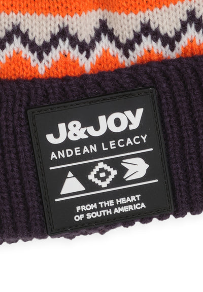 Bonnet garçon orange avec pompon et logo J&JOY