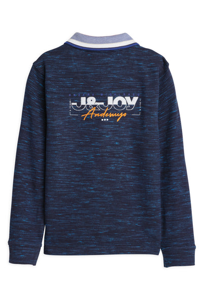 Polo garçon bleu foncé avec logo J&JOY dans le dos
