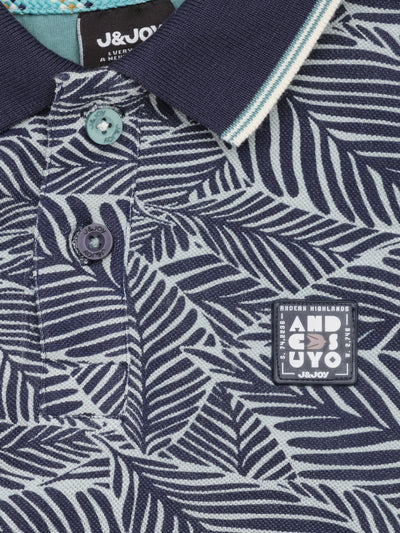 Polo garçon blac et bleu avec imprimé végétal