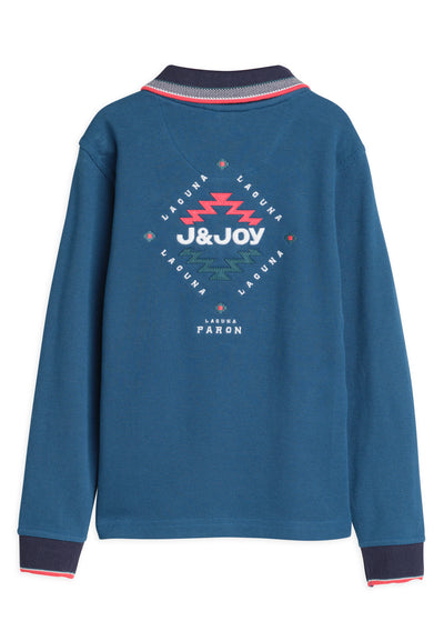 Polo garçon bleu marine avec logo J&JOY dans le dos