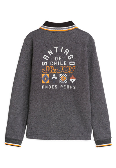 Polo garçon anthracite avec logo Santiago dans le dos