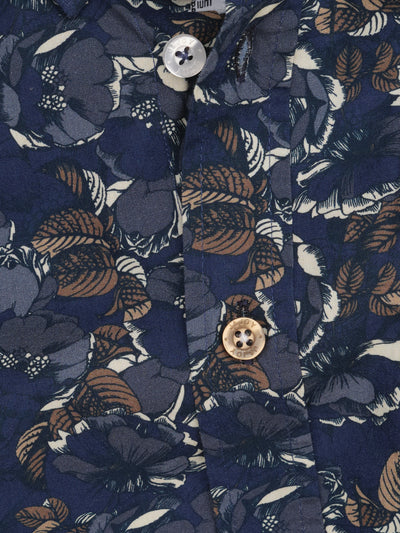 Chemise garçon bleue  avec imprimé floral