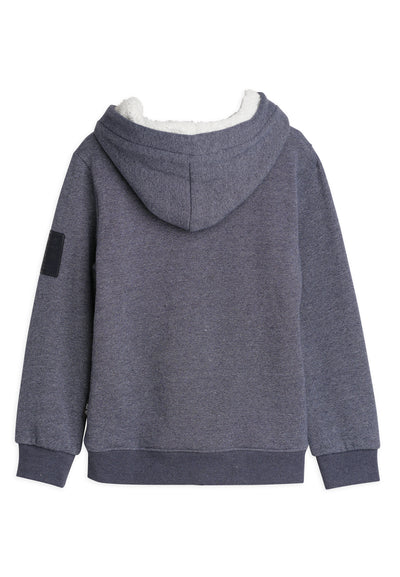 Sweatshirt garçon zippé avec capuche et logo Santiago sur le cœur