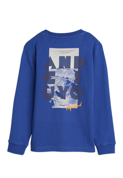 T-shirt garçon longues manches bleu avec imprimé dans le dos