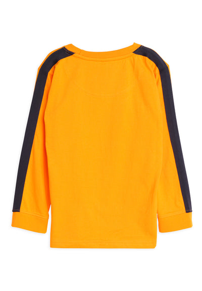 T-shirt garçon longues manches orange avec logo J&JOY sur la poitrine