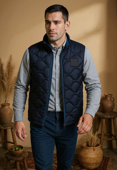 Veste homme sans manche bleu et intérieur turquoise