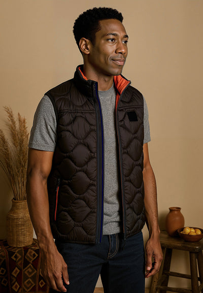 Veste homme sans manche noire et intérieur orange