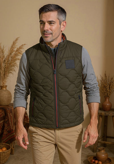 Veste homme sans manche kaki et intérieur orange