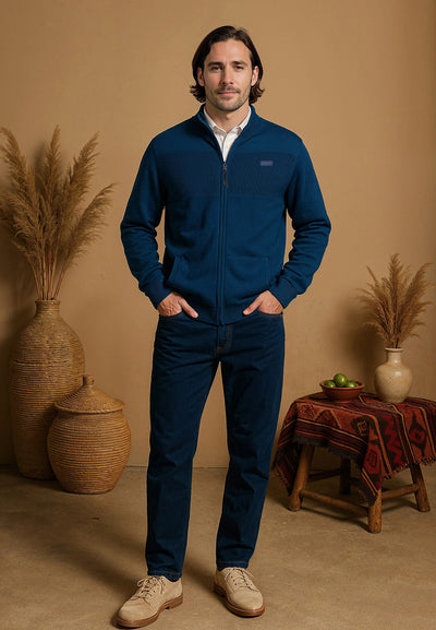 Pull homme bleu marine zippé