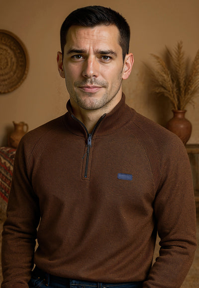 Pull homme kaki avec col zippé