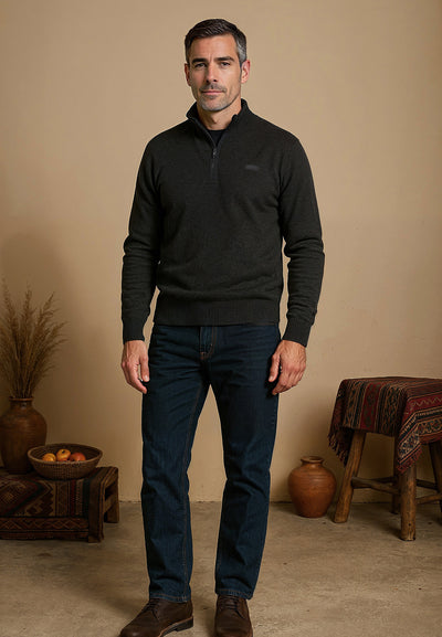 Pull homme bleu avec col zippé