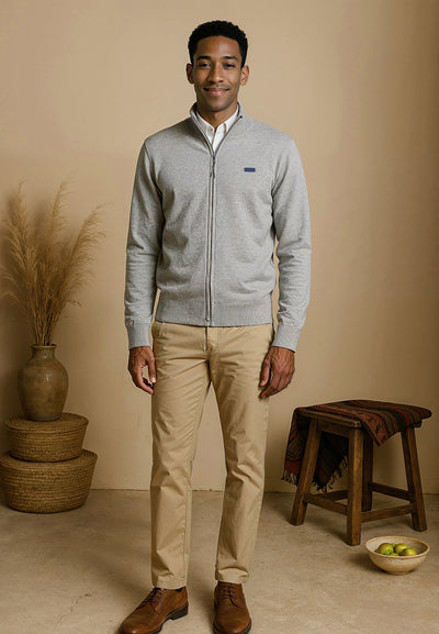 Pull homme beige zippé