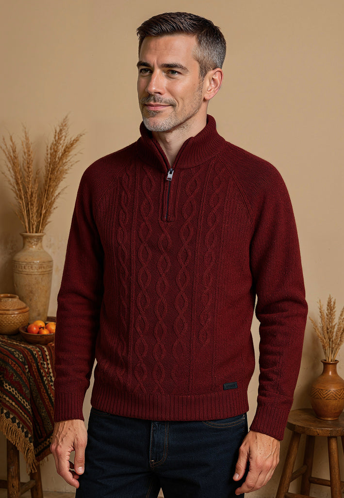 J&JOY Pull homme tressé rose avec col zippé - Main Image