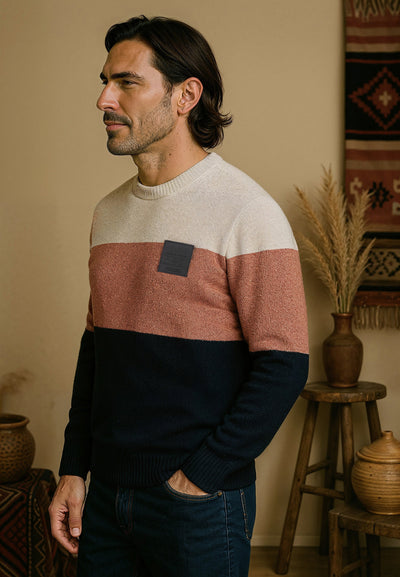 Pull homme tricolore col rond