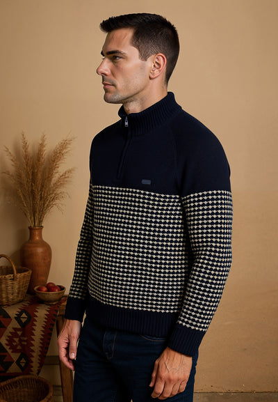 Pull homme en deux textures  col montant