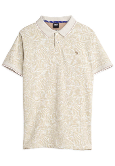 Polo homme beige avec imprimé feuille