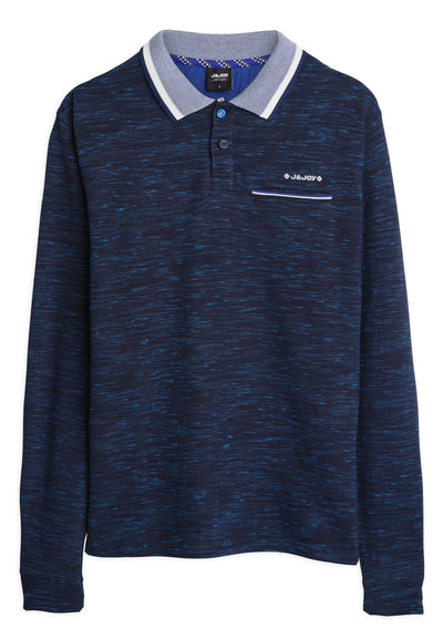 Polo homme longues manches bleu marine avec fausse poche décorative