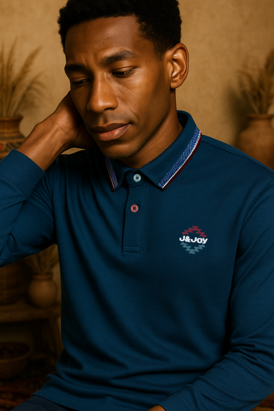Polo homme longues manches avec logo J&JOY dans le dos