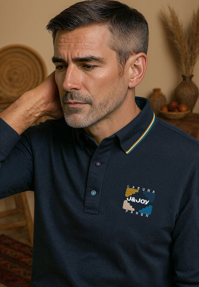 Polo homme longues manches bleu marine texturé