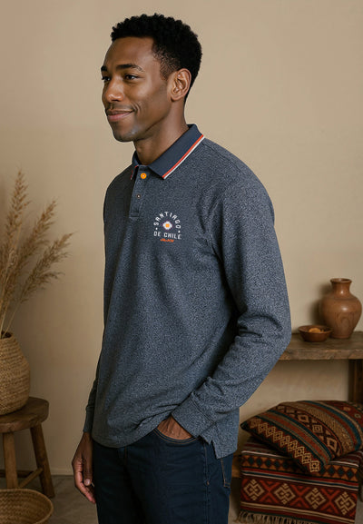 Polo homme longues manches bleu chiné