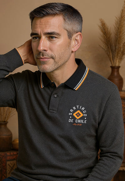 Polo homme longues manches gris chiné