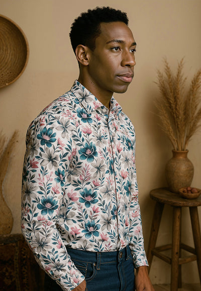 Chemise homme blanche imprimé fleuri