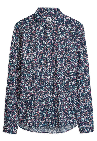 Chemise homme bleue imprimé fleuri