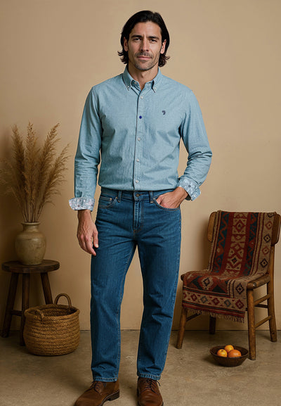 Chemise homme verte avec intérieur fleuri