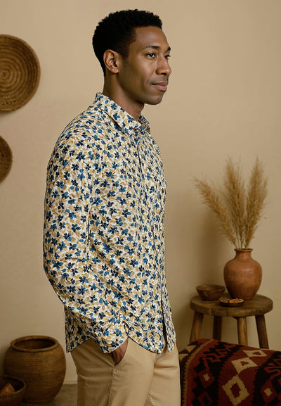 Chemise homme blanche avec des fleurs