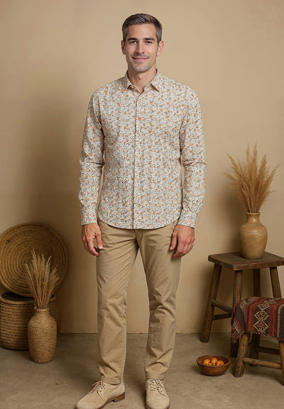 Chemise homme beige avec des fleurs