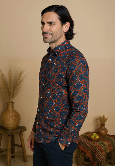 Chemise homme bleue motifs floral