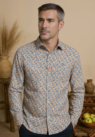 Chemise homme beige avec des fleurs