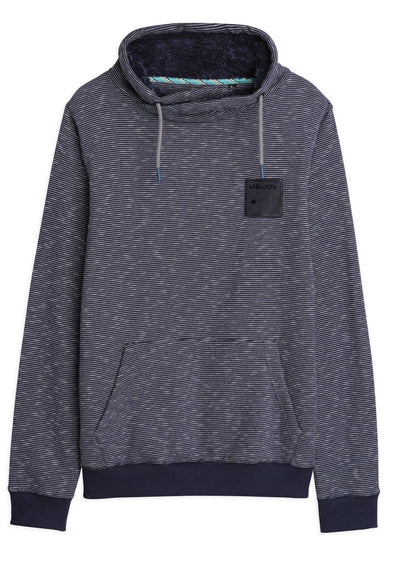 Sweatshirt homme bleu avec col montant et poche kangourou
