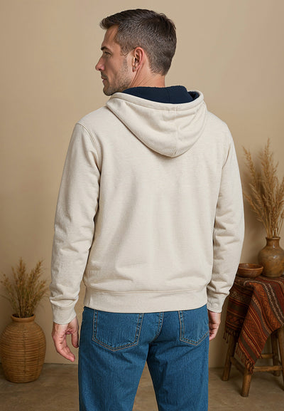 Sweatshirt homme beige zippé et capuche