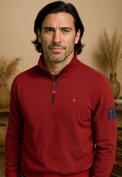 Sweatshirt homme bordeaux avec col zippé