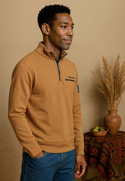 Sweatshirt homme brun avec col zippé