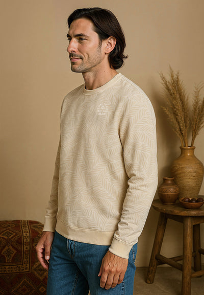 Sweatshirt homme beige col montant et poche kangourou