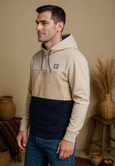 T-shirt homme manches longues tricolore avec col montant et poche kangourou