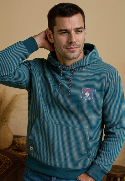 T-shirt homme manches longues turquoise avec poche kangourou