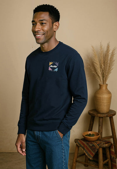 T-shirt homme manches longues bleu marine avec impression dans le dos