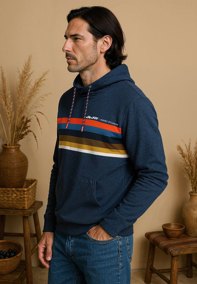 T-shirt homme manches longues bleu marine avec bande multicolore