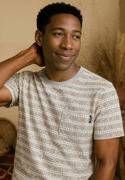 T-shirt homme blanc géométrique