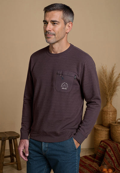 T-shirt homme manches longues bleu marine avec poche sur la poitrine