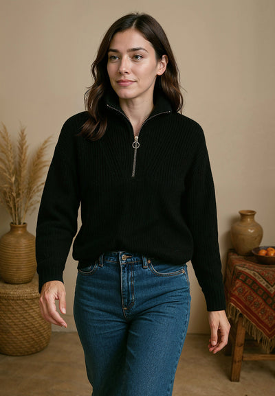 Pull femme avec col tombant zippé