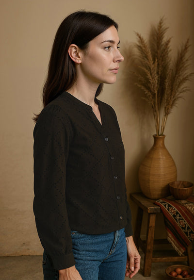 T-shirt femme longues manches perforé