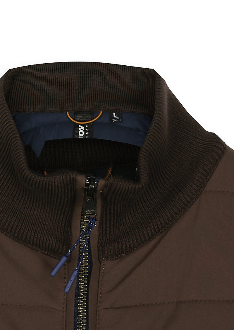 Veste homme matelassée col montant marron - packshot front-detail-1