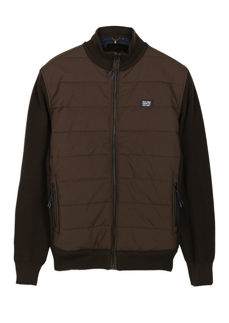 Veste homme matelassée col montant marron - packshot front