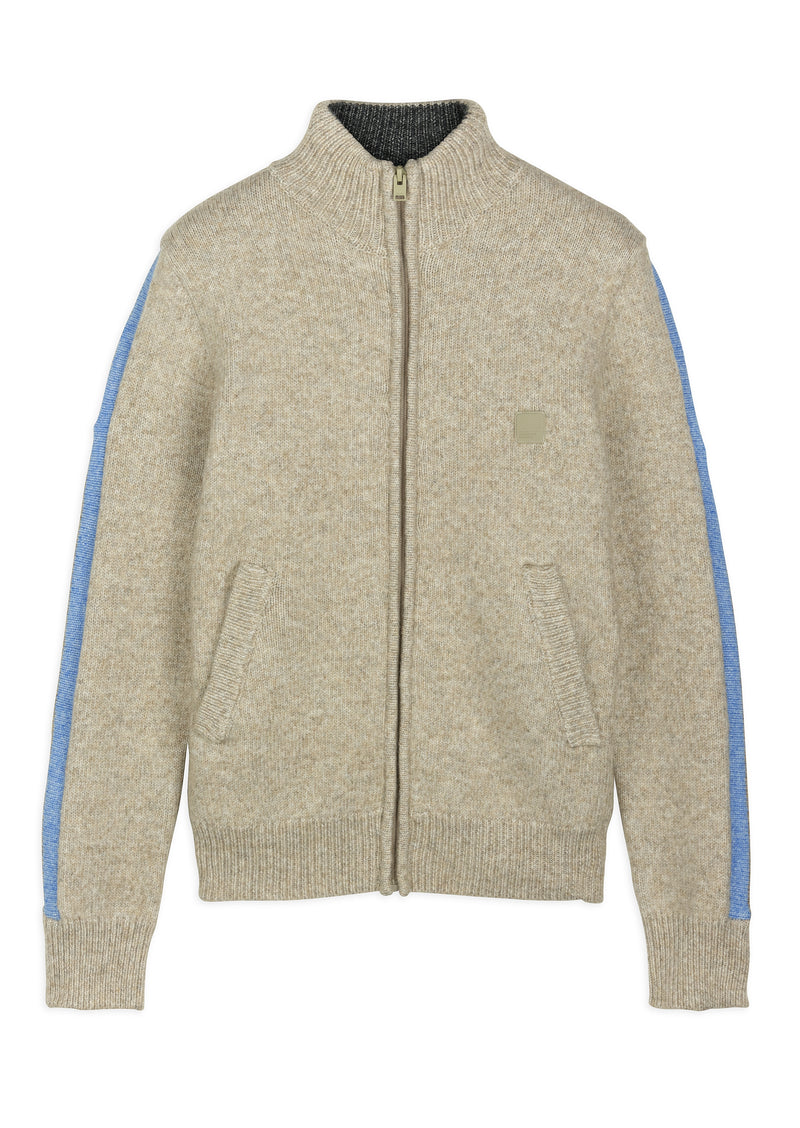 Gilet homme zippé laine chinée écru - packshot front