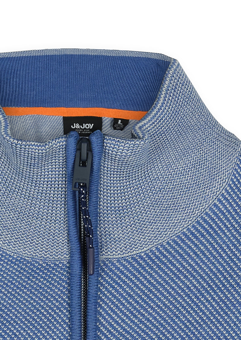Pull homme demi-zip maille piquée bleu - packshot front-detail-1